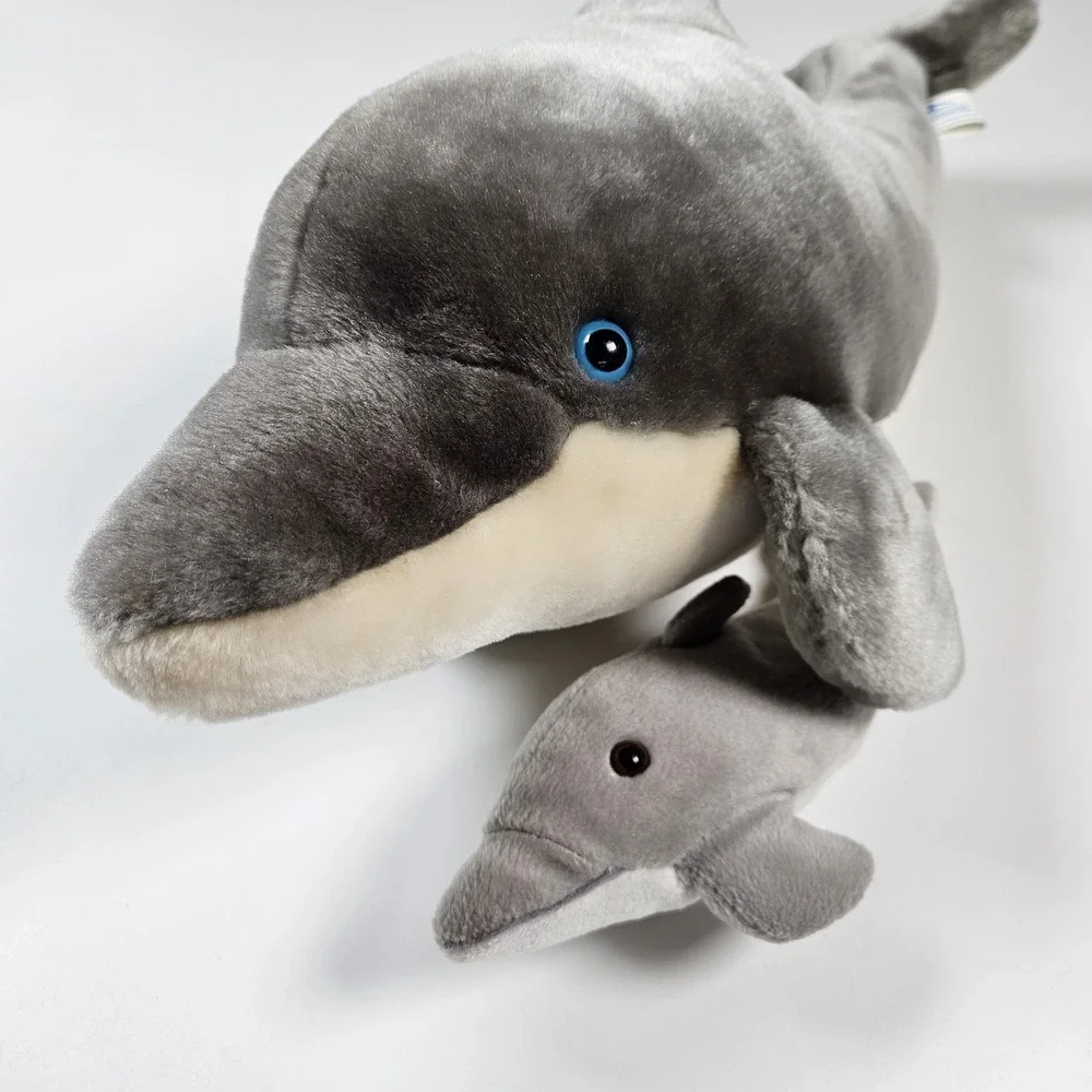 SeaWorld Dolphin Plush Stuffed Animal Set Mother Baby Calf Grey White Bundle Lot